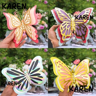 Karen สติกเกอร์ผีเสื้อ 4 ชั้น หลากสี สําหรับตกแต่งห้องนอน ปาร์ตี้ 2 ชิ้น