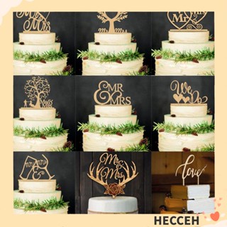 Hecceh "Mr and Mrs" ท็อปเปอร์ไม้ ตัดเลเซอร์ ของขวัญหมั้น อุปกรณ์จัดงานแต่งงาน