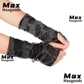 Maxg ถุงมือฮาโลวีน แฟชั่น หน้ากากยาว สีดํา สไตล์โกธิค ไร้นิ้ว ขอทาน