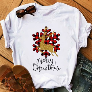 เสื้อยืด พิมพ์ลายกราฟฟิค Merry Christmas แฟชั่นฤดูร้อน สําหรับผู้หญิง