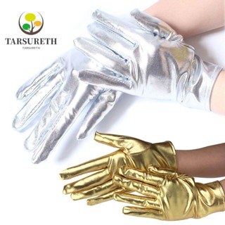 Tarsureth ถุงมือหนังสั้น สไตล์โกธิค พังก์ โกธิค สีเงิน สีทอง สําหรับการแสดงบนเวที ฮาโลวีน