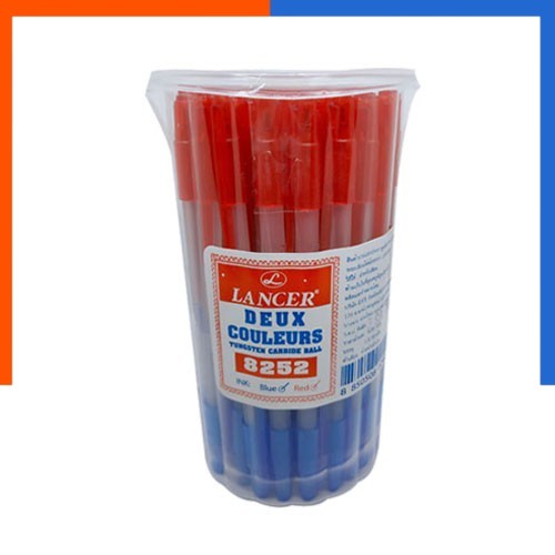 ปากกา 2 สี LANCER ปากกาลูกลื่น 2 สี 0.5 มม แพค 12ด้าม/50ด้าม สีน้ำเงิน/แดง แลนเซอร์ ดุ็ก 8252 US.Station