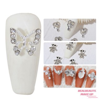 ANNIES 10PC Silver Bowknot แผ่นแปะเล็บสำหรับตกแต่งเล็บ 3D Rhinestone Art Set [realbeauty]