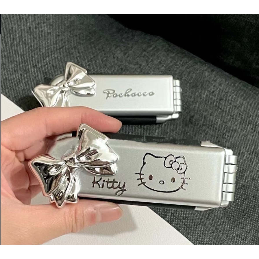 หวีกระจกแต่งหน้า แบบพกพา พับได้ ลายแมวคิตตี้ และหวี
