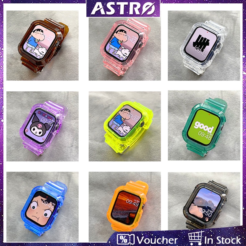 Astro สายนาฬิกาข้อมือใส ปรับได้ พร้อมเคส สําหรับ Apple Watch Ultra SE Series 8 7 6 5 4 3 2 1 iWatch 49 มม. 45 มม. 41 มม. 44 มม. 40 มม. 42 มม. 38 มม.