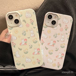 เคสป้องกันโทรศัพท์มือถือ ลายดอกทิวลิป และกระต่ายน่ารัก สําหรับ iPhone 11 12 13Pro 14plus 12Promax xs xr xsmax 7 8plus