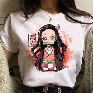 เสื้อยืดแขนสั้นลําลอง คอกลม พิมพ์ลายการ์ตูน Demon Slayer Kimetsu No Yaiba แฟชั่นฤดูร้อน สําหรับสตรี