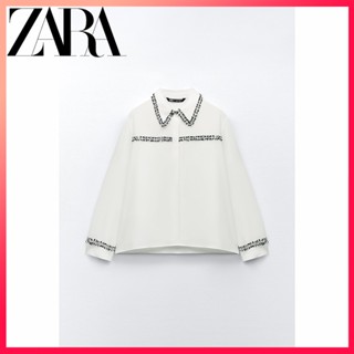 Zara ใหม่ เสื้อเชิ้ต โปร่งแสง เย็บติดกัน สําหรับผู้หญิง