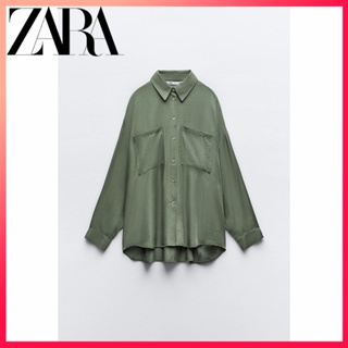 Zara ใหม่ เสื้อเชิ้ต ผ้าเดรป ทรงหลวม แฟชั่นฤดูใบไม้ร่วง สําหรับผู้หญิง