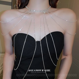 0827YWBY European and American Diamond Long Necklace Personalized Bridal Dress Exaggerated Tassel Shoulder Chain Body Chains One-Piece Accessories Necklace DTXS