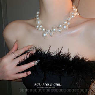 0827YWBY European and American Exaggerated Pearl Necklace Hot Girl Sweet Cool Style Minority All-Match Clavicle Chain Light Luxury High Sense Necklace Women 24OB