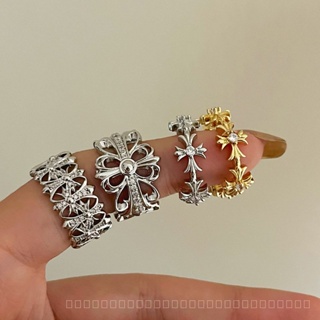 0827YWBY Cross Open-End Zircon Ring Personality Creative Cold Index Finger Ring Niche Design Internet Celebrity Same Bracelet QA2H