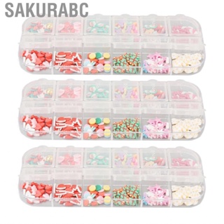 Sakurabc 3 Box 3D Nail Art Charms Colorful Different Shape Multi Size 12 Compartments for Manicure DIY Decorations