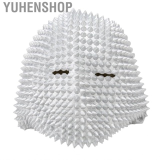 Yuhenshop Studded Full Face Cover Steampunk Silver Breathable Halloween Terrible Eleatic Latex for Costume Party