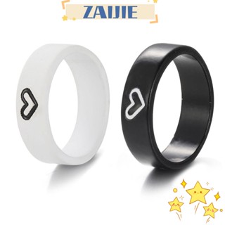 Zaijie24 แหวนคู่รัก ผู้หญิง ผู้ชาย เครื่องประดับ เรียบง่าย สีดํา สีขาว รัก