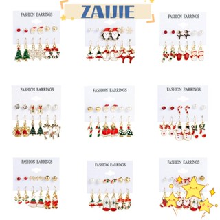 Zaijie24 ต่างหูสตั๊ด โลหะผสม จี้การ์ตูนต้นคริสต์มาส สไตล์พังก์ โกธิค