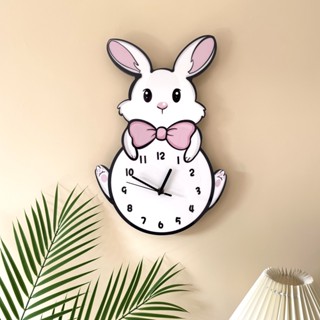 [Daily optimization] little white rabbit cartoon creative living room decoration wall clock kindergarten childrens room cute mute clock clock clock 8/21