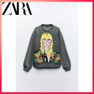 Zara เสื้อกันหนาว พิมพ์ลาย แฟชั่นฤดูใบไม้ร่วง สําหรับผู้หญิง