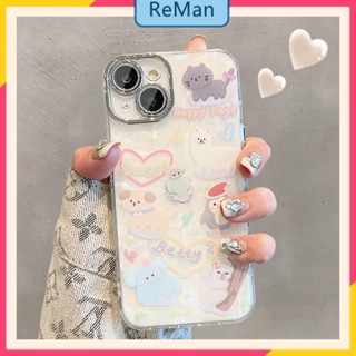  เคสโทรศัพท์มือถือ ลายการ์ตูนสัตว์ พร้อมฟิล์มกันรอยเลนส์กล้อง สําหรับ Iphone Apple 14promax 13 12 1114Promax 13 12pro 12 11 pro max X Xr Xs max 7 8 Plus 13 pro max 13 12 12pro 11promax