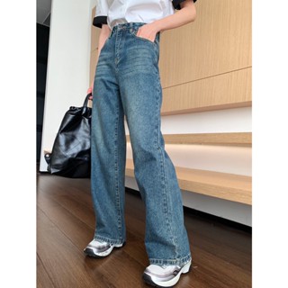 PHSJ CEL 23 autumn and winter New retro sticker Liuding Arc de Triomphe decoration high waist straight tube wide leg denim trousers for women leisure time