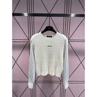 VRIJ MIU MIU 23 autumn and winter New letter embroidery logo college style stitching knitted top womens fashionable all-match knitwear