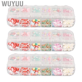 Wuyuu 3 Box 3D Nail Art Charms Colorful Different Shape Multi Size 12 Compartments for Manicure DIY Decorations