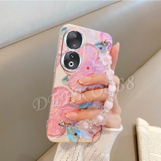 พร้อมส่ง ใหม่ เคสโทรศัพท์มือถือนิ่ม ปิดด้านหลัง แบบเต็มเครื่อง ลายดอกไม้ ประดับเพชร วิบวับ พร้อมสายคล้องมือ หรูหรา สําหรับ Honor 90 Lite Pro 5G Honor90 90Lite Honor90Lite 2023