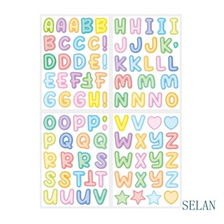 Selan สติกเกอร์ ลายการ์ตูนตัวอักษร มีกาวในตัว สําหรับตกแต่งสมุดภาพ 4 แผ่น