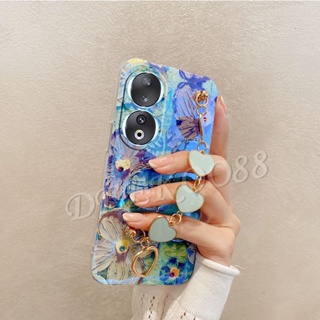 ใหม่ เคสโทรศัพท์มือถือนิ่ม ลายดอกไม้น่ารัก วิบวับ พร้อมสายคล้องมือ สําหรับ Honor 90 Lite Pro 5G Honor90 90Lite Honor90Lite 2023