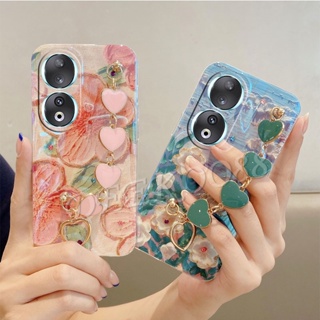 เคสโทรศัพท์มือถือนิ่ม ลายดอกไม้น่ารัก แวววาว พร้อมสายคล้องมือ สําหรับ Honor 90 Lite Pro 5G Honor90 90Lite Honor90Lite