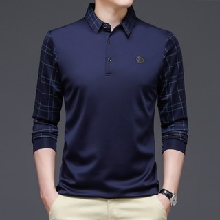 Spot high quality] 2023 autumn new POLO shirt mens lapel T-shirt middle-aged dad business leisure long-sleeved head Tee mens fashion mens bottom shirt