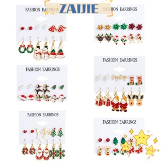 Zaijie24 ต่างหูสตั๊ด จี้การ์ตูนต้นคริสต์มาส สไตล์พังก์โกธิค 6 คู่