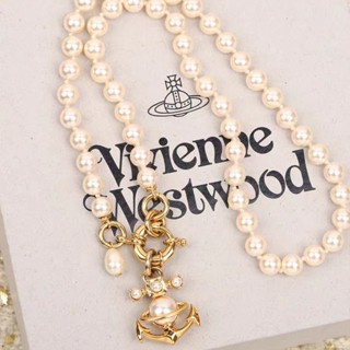 ใหม่ Westwood สร้อยคอ จี้รูปสมอเรือ ประดับมุก หรูหรา สําหรับผู้หญิง 23