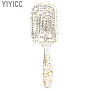 Yiyicc Vent Paddle Brush  Hair Transparent Glitter Detangling Hollow Curved Comfortable Handle Drying for Women Salon