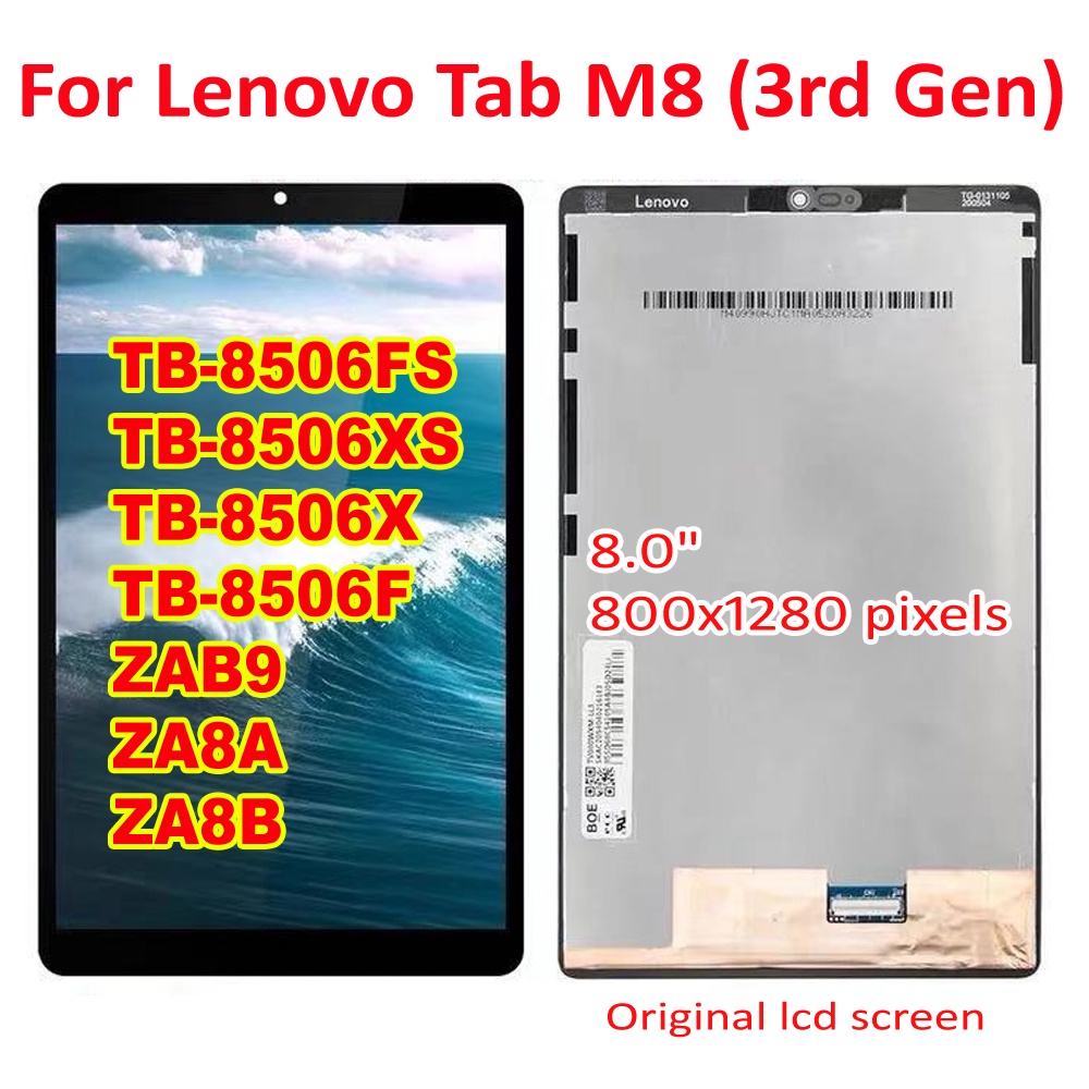 8.0 "จอแสดงผล LCD เดิมสําหรับ Lenovo Tab M8 (3rd Gen) TB-8506FS/XS TB-8506X/F ZAB9 ZA8A Touch Screen Digitizer Assembly Sensor