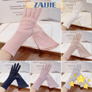 Zaijie24 ถุงมือผ้าฝ้าย สีพื้น กันแดด สําหรับผู้หญิง