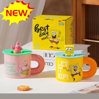 Graby2023 ของแท้ แก้วกาแฟเซรามิค ลาย SpongeBob SquarePants Pie Star พร้อมฝาปิด สําหรับคู่รัก ออฟฟิศ [ค่า CP]