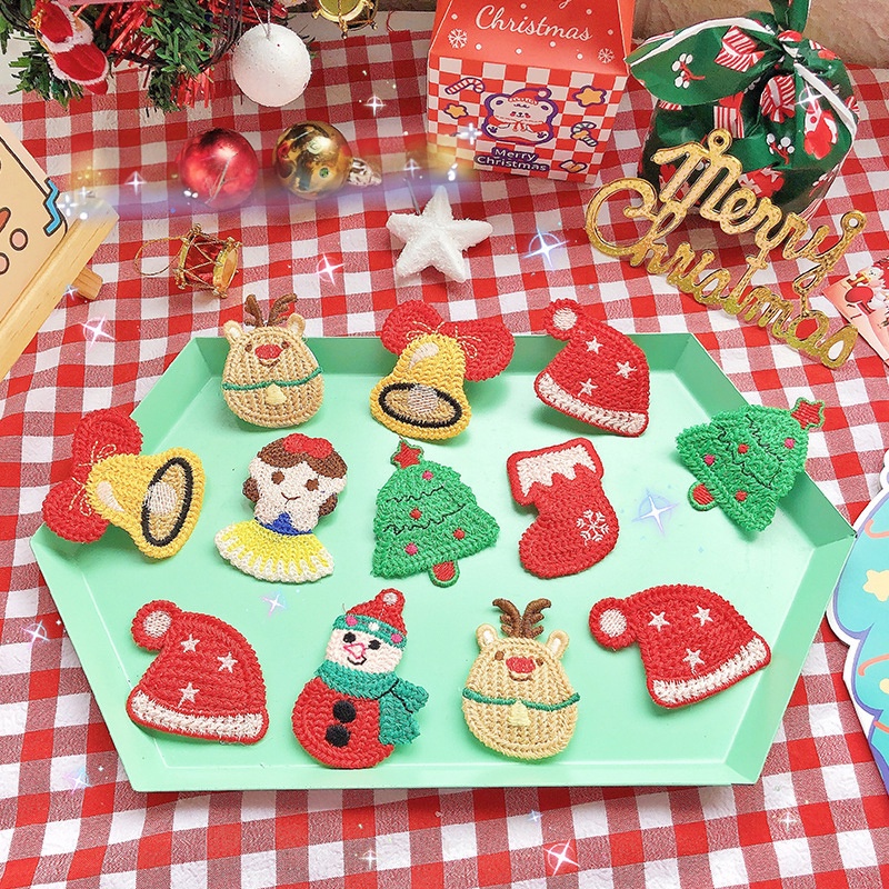 กิ๊บติดผม ผ้าวูล ถักโครเชต์ แฮนด์เมด ลายสโนว์แมน ต้นคริสต์มาส