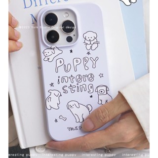 เคสโทรศัพท์มือถือคู่รัก แบบแข็ง ลายการ์ตูนลูกสุนัขน่ารัก สีครีม สีฟ้า เรียบง่าย สําหรับ Iphone Apple 14Promax 13 11 12 13Pro XR XS