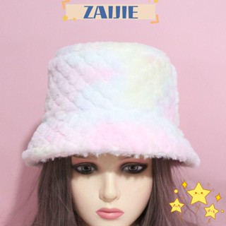 Zaijie24 หมวกบักเก็ต ขนเทียมนิ่ม กันแดด หนา อบอุ่น สีมัดย้อม แฟชั่นสําหรับผู้หญิง