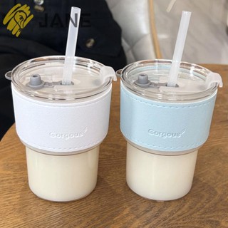 Jane ขวดน้ํา แก้วกาแฟ แบบใส พร้อมฝาปิด 400 มล.