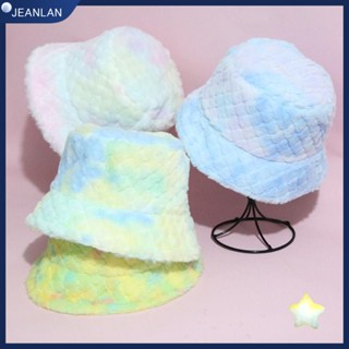 Jeanlan หมวกบักเก็ต ผ้าขนสัตว์เทียม แบบหนา นิ่ม กันแดด สีมัดย้อม อบอุ่น ของขวัญฤดูหนาว สําหรับชาวประมง