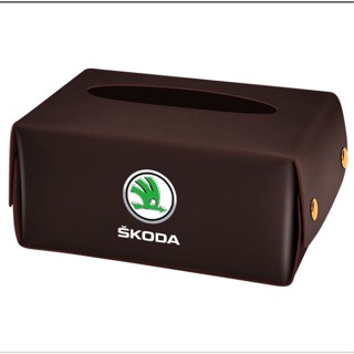 SKODA LOGO tissue box car seat rear hanging leather material drawer box sun visor storage box