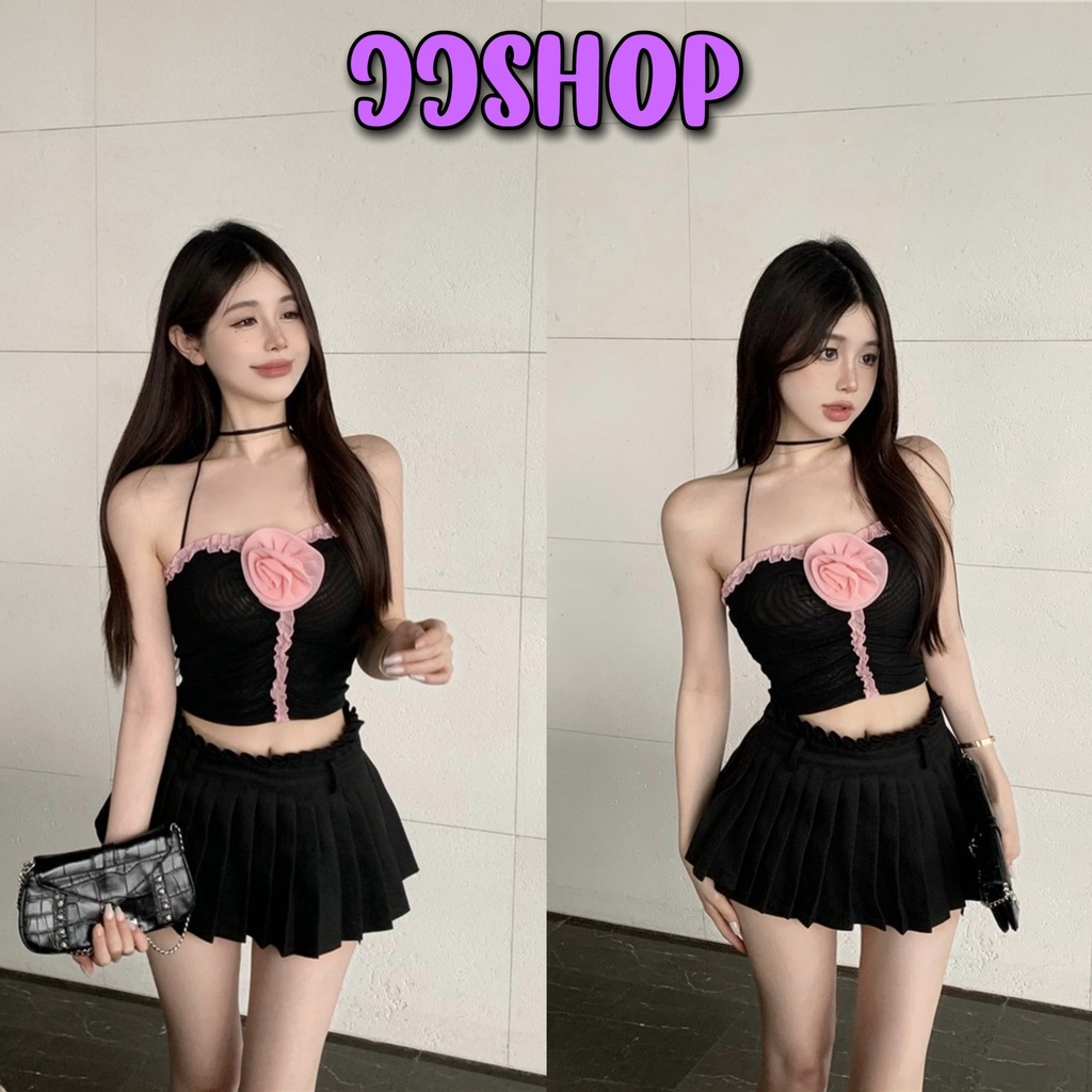 JJ Shop​ ​พร้อมส่ง เสื้อคล้องคอ ผ้าไหมพรม ใส่ได้ทั้ง2 แบบแถมดอกไม้ติด "09009New" -C