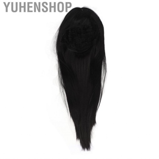 Yuhenshop Women Black Fake Hair  Good Adaptability Natural and Soft Adjustable Buckle 65CM Long Glossy Finish Straight Bangs Wig for Everyday Wear