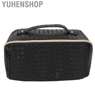 Yuhenshop Travel Makeup Bag Large  Easy Cleaning Portable  PU Versatile Use Grid Design Black for Men