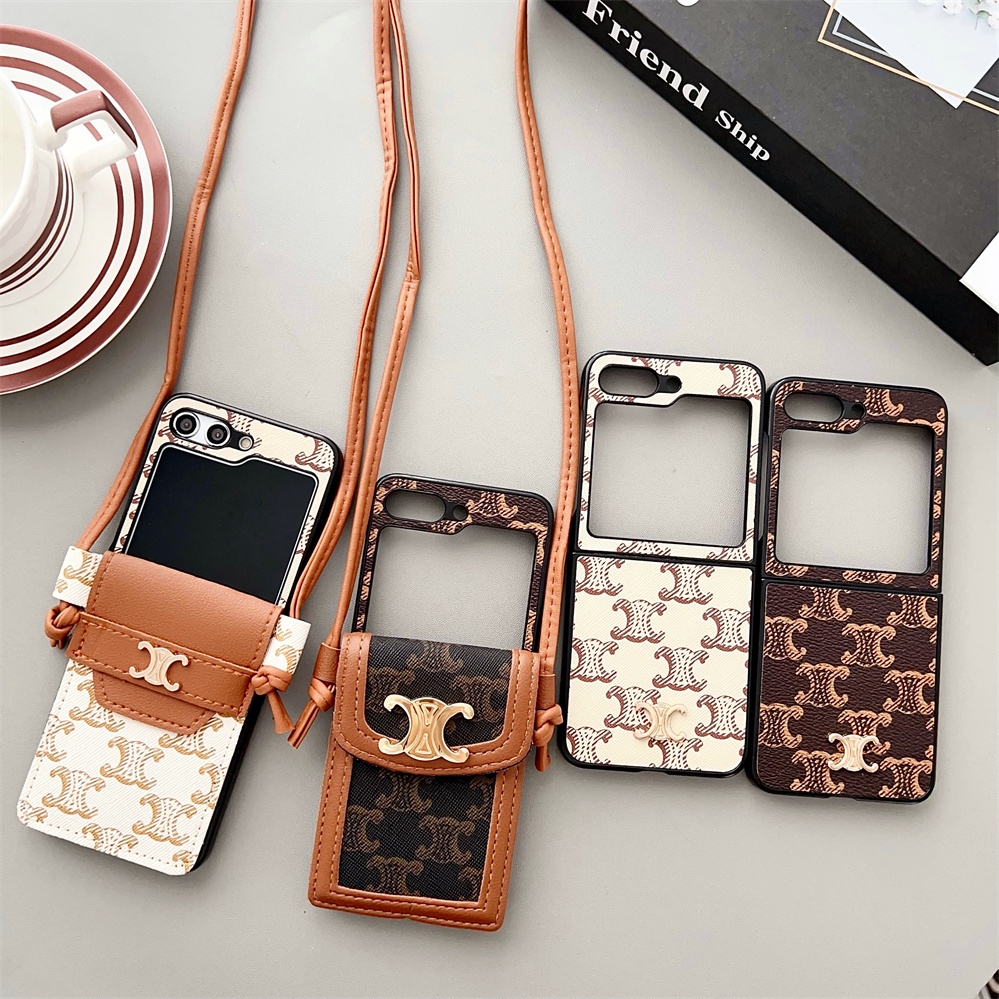 SAMSUNG สไตล์ย้อนยุคหรูหราพับกลับที่ไม่ซ้ํากันยาวเชือกเส้นเล็กเคสโทรศัพท์สําหรับ ซัมซุง กาแลคซี Z พลิก1 2 3 4 5 6 5ก แฟชั่นรวมทุกอย่างป้องกันรอยขีดข่วนปลอกใส่การ์ดกันลื่นสําหรับ Z พลิก6
