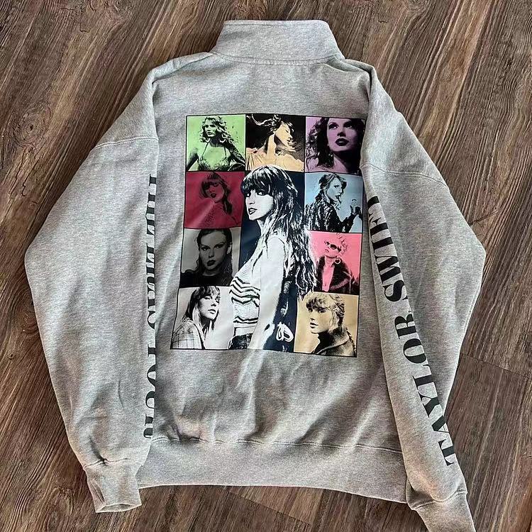 เสื้อโปโลกันหนาว มีฮู้ด แบบสวมหัว ทรงหลวม ลาย Taylor Swift The Eras Tour Merch สไตล์เรโทร