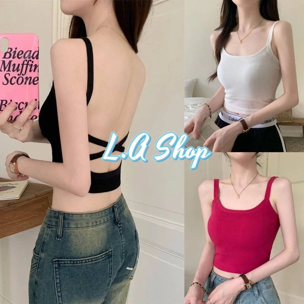 L.A Shop พร้อมส่ง เสื้อสายเดี่ยวเสริมฟองน้ำ ไหมพรม โชว์หลังสายคาด "FY5741"