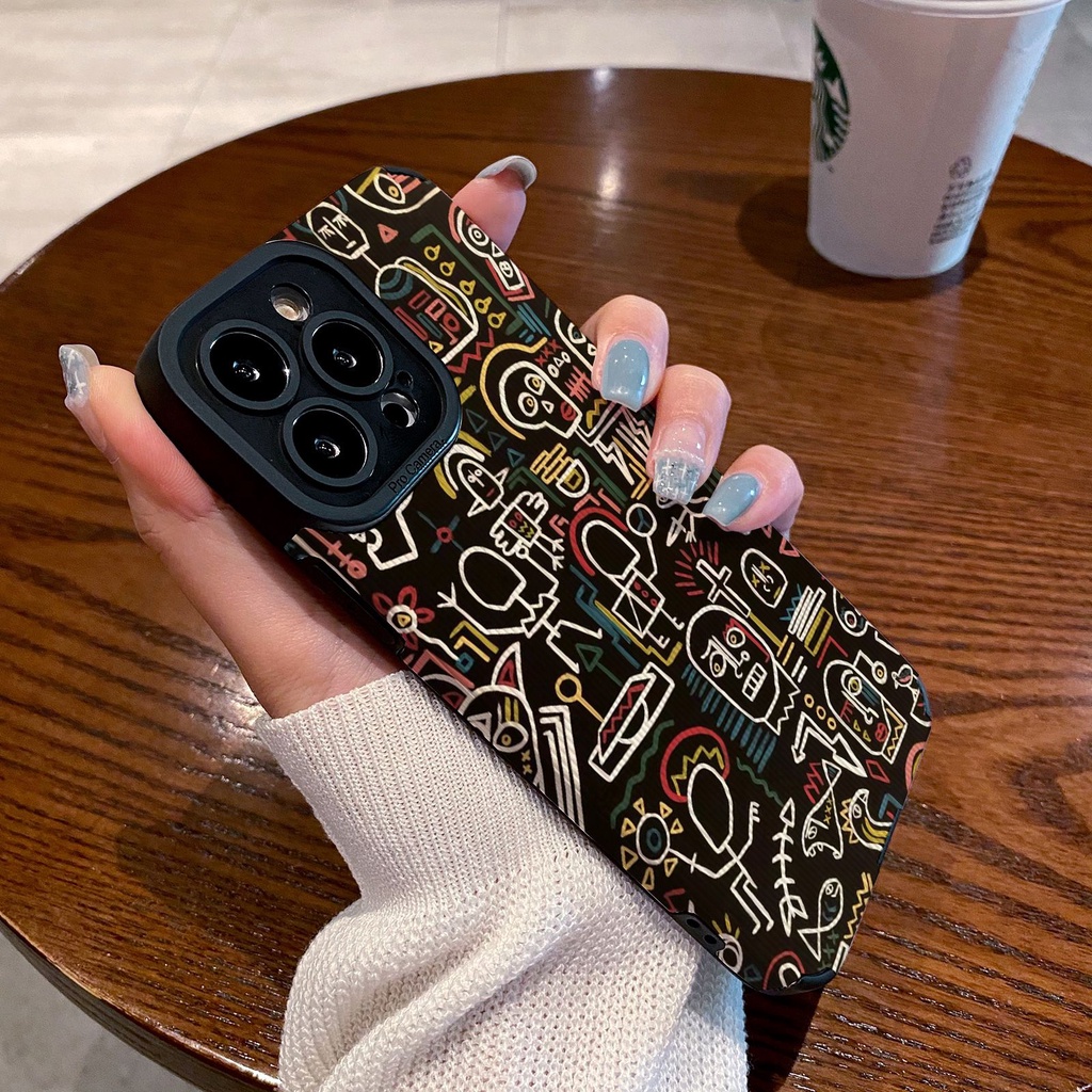 เคสโทรศัพท์มือถือหนังแกะ แบบนิ่ม กันกระแทก ลายกราฟฟิตี้ สําหรับ Iphone 11Pro MAX 14 PRO MAX 11 12 13 6 7 8plus XR Xmax 15promax